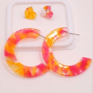 Tortoise shell acrylic hoop earrings, 2 pairs of geometric hoop earrings 1.8 inc
